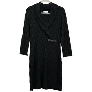 Calvin Klein Sweater Dress Womens Medium Black Shawl Collar‎ Diamond Knit Buckle
